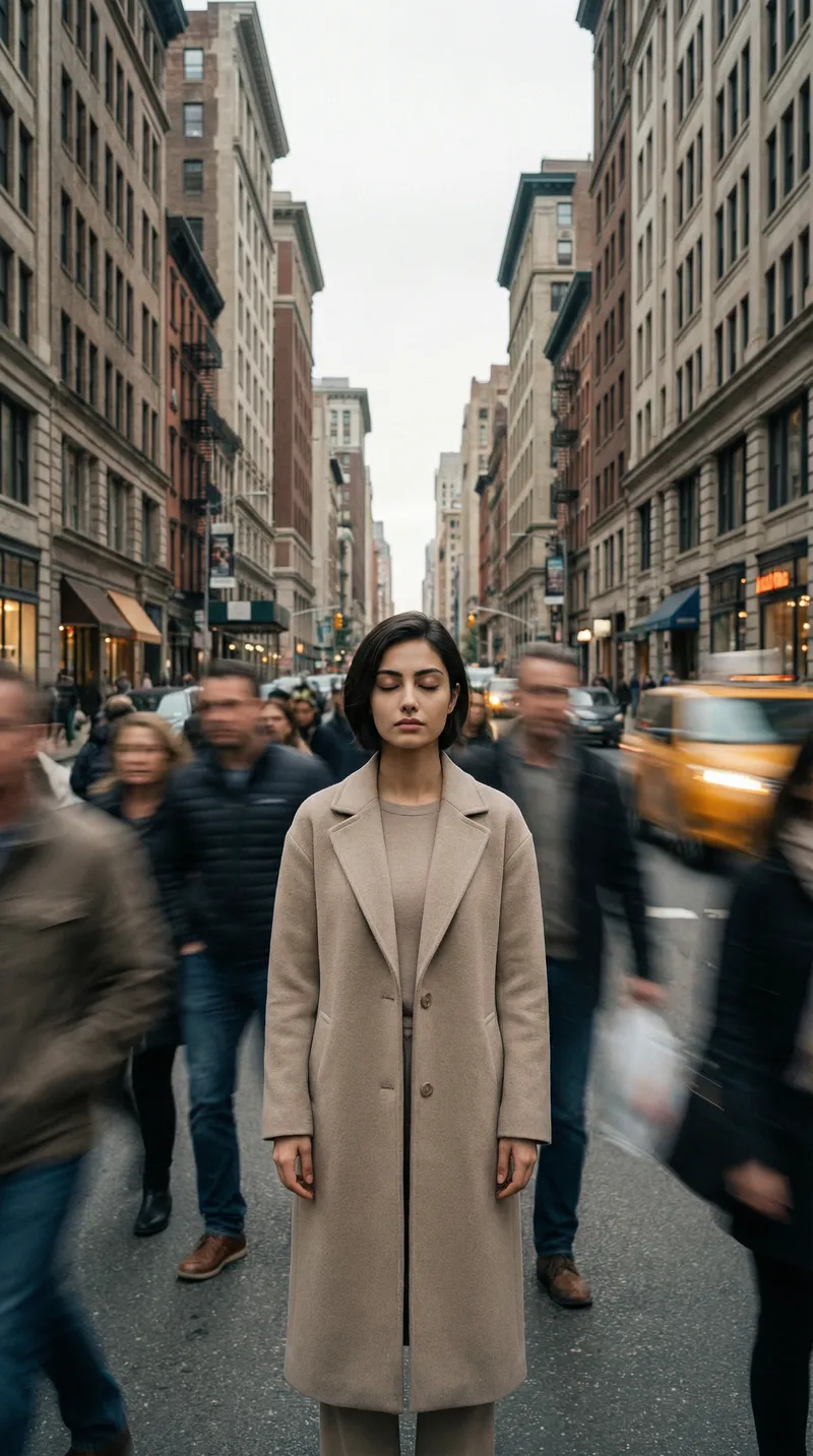 A photorealistic vertical cinematic portrait of a single hum…