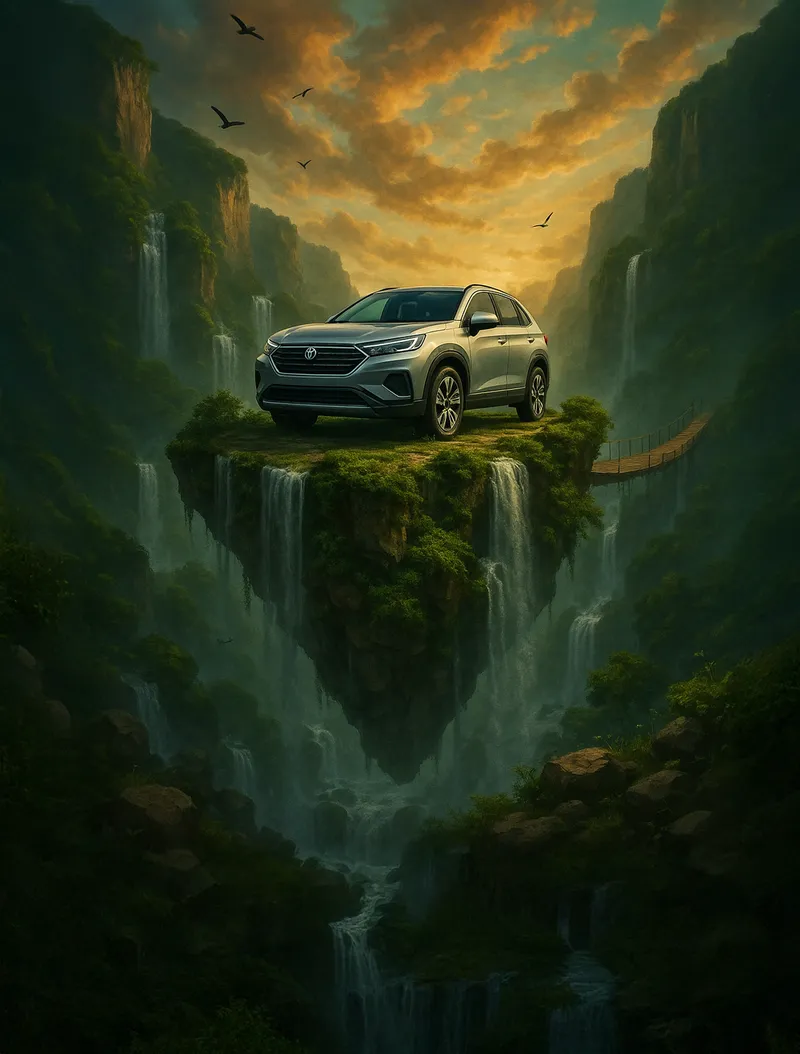 Create a highly detailed, surreal scene featuring a Car in t…