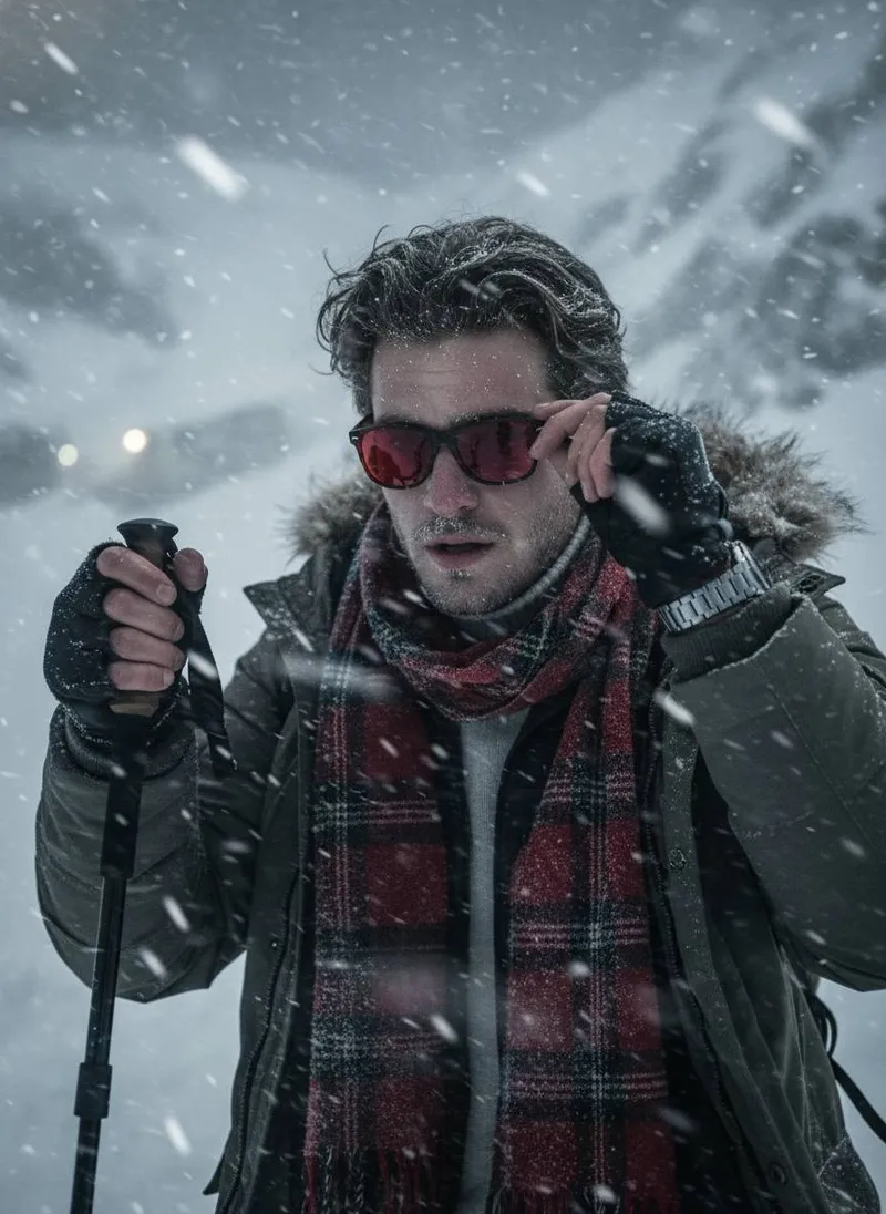 {
  "PromptTitle": "Cinematic Winter Trekking Portrait",…