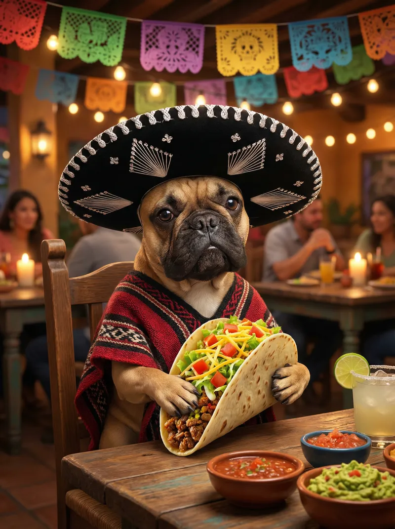 Transform my pet from the uploaded image into a full Mexican…