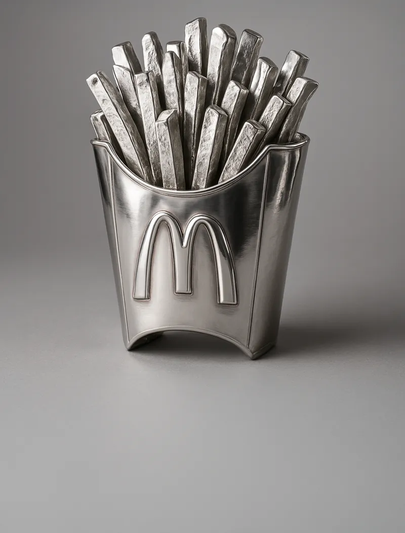A highly detailed hyper-realistic metallic sculpture of a St…