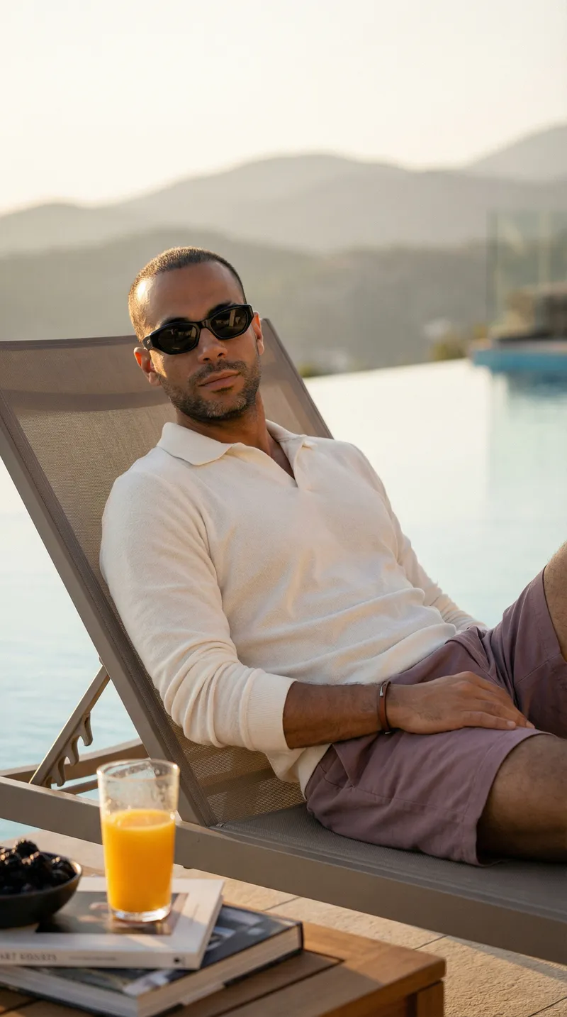 A hyperreal, luxury lifestyle portrait of a confident male m…