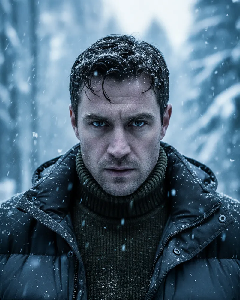 Create a cinematic close-up portrait of a tough, determined…